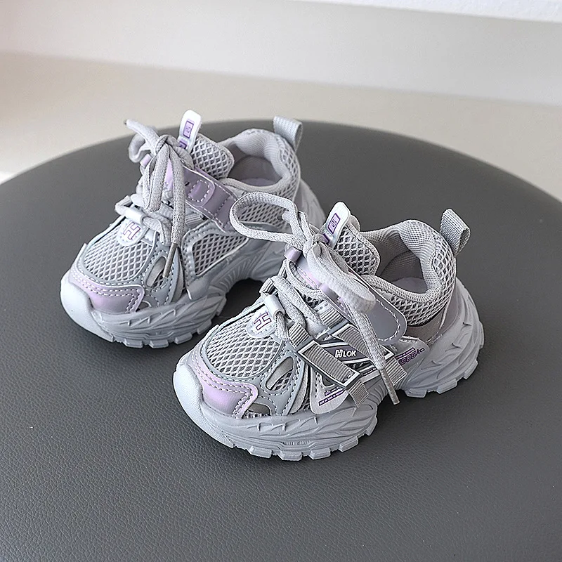 

Children Sport Shoes Kids Sneakers Spring Autumn Toddler Shoes Fashion Design Boys Girls Lace-up Casual Shoes Gray Black