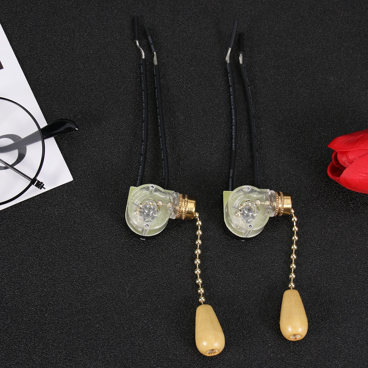 

2pcs Chain Switch Replacement For Ceiling Lamp Golden Cord Lighting Control Easy Install Home Use Chain Pull Light Pull Cord