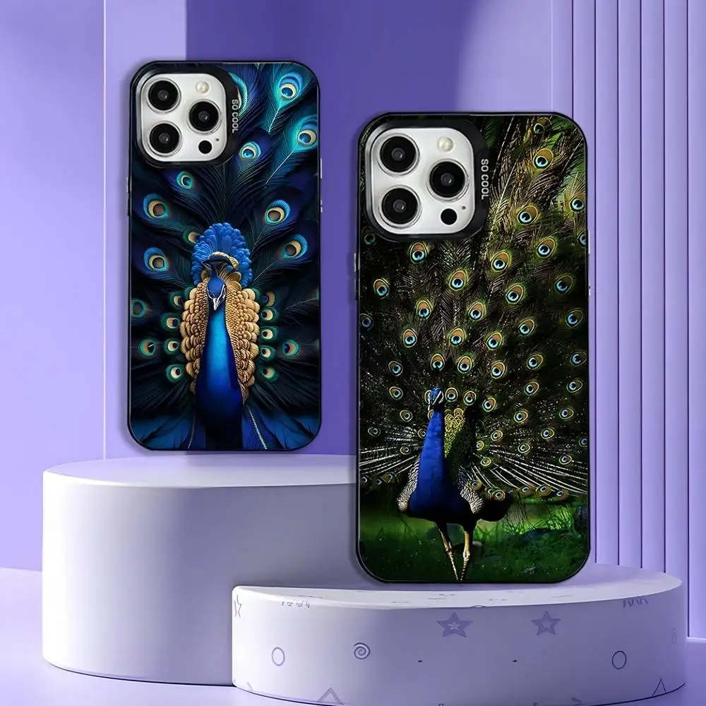 

Bird Peacock Feather Phone Case For iPhone 16,15,14,13,12,11,Pro,XS,Max,Plus,Mini,SE Black Candy Matte Shockproof Cover