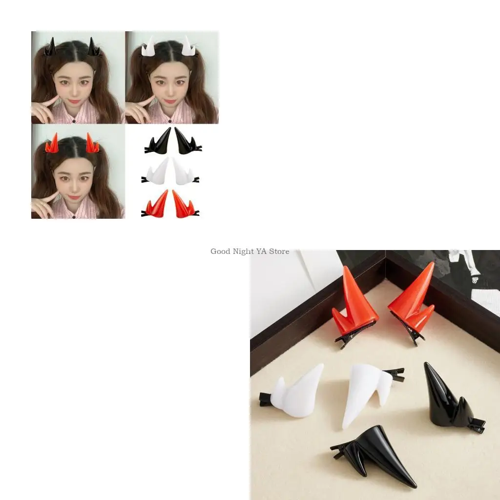 2PCS Gothic Red Devil Hair Clip Costume Accessory For Costumes Parties