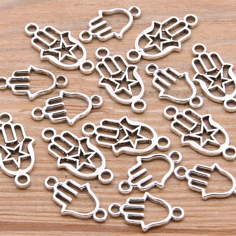 30Pcs 2 Styles New Product Palm Five-pointed Star Charms Connector Metal Alloy For DIY Necklace Bracelet Earrings Marking