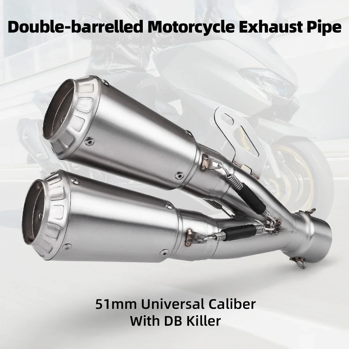 

51mm Universal Double tube Motorcycle Exhaust Pipe Muffler With DB Killer For CBR500R R3 Z900 Z400 Etc Exhaust Modified