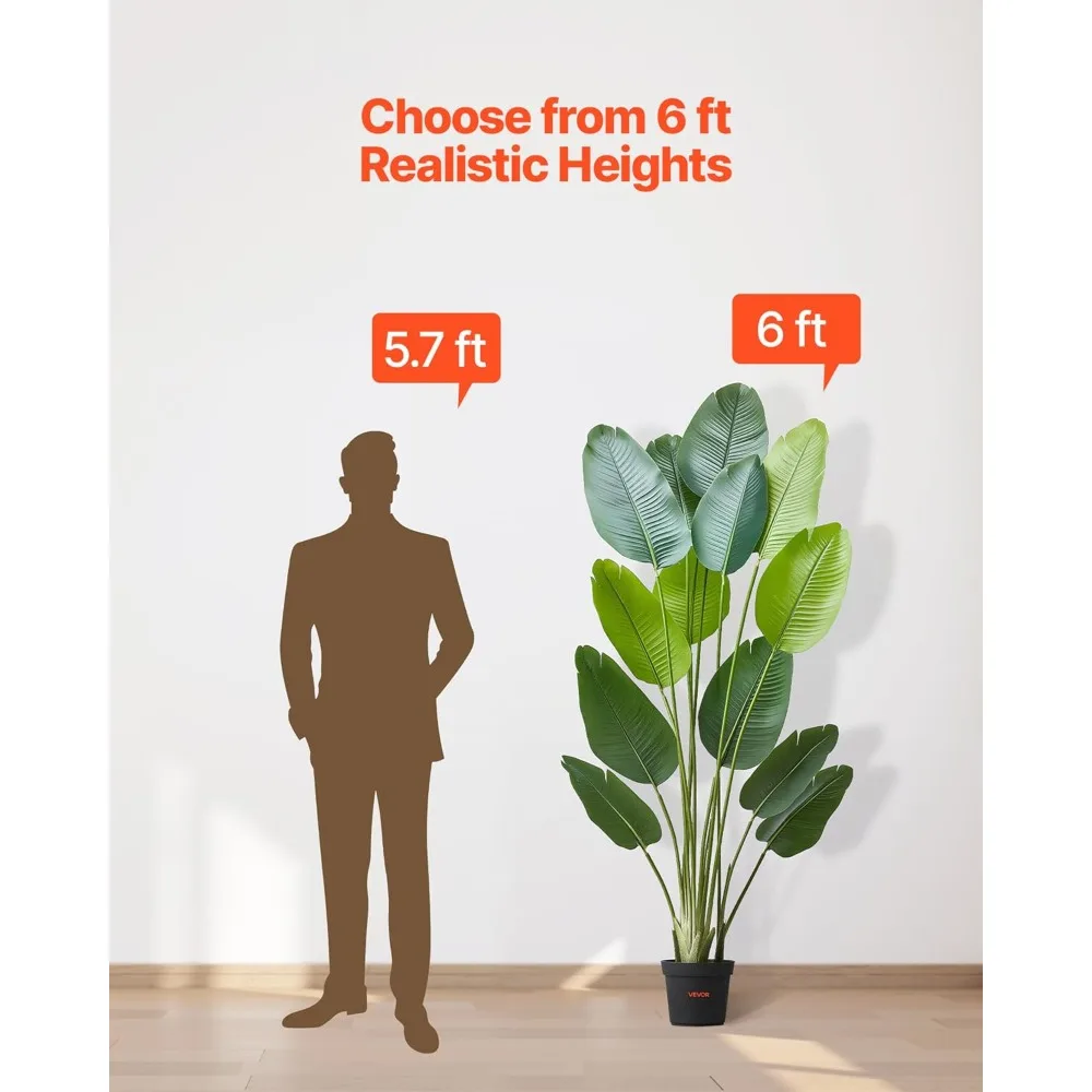 نبات طائر الجنة الاصطناعي بطول 6 أقدام، شجرة حرير واقعية مع وعاء لديكور المنزل والمكتب في الأماكن المغلقة والخارجية