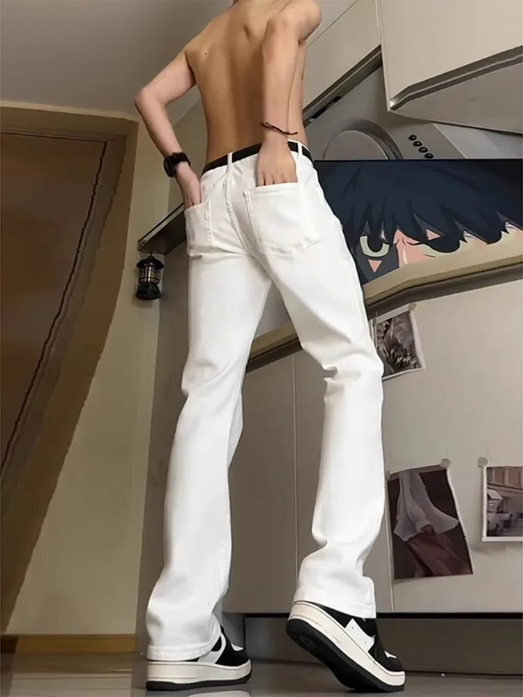 

White Slim Fit Men's Jeans Summer Thin American High Street Vibe High Waist Knife Micro Flared Pants Breathable Straight...