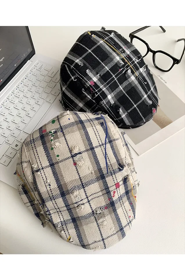 قبعة عتيقة منقوشة كلاسيكية للنساء - قبعة ريترو بلغت ذروتها، وجه صغير، أزياء صيفية للجنسين، قبعة قابلة للعكس