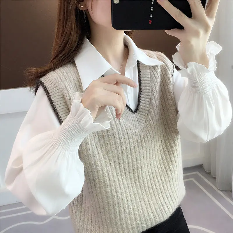 Women's Autumn Winter Pullover Solid Geometric Polka Dot Paisley Shape Sleeveless Sweater Knitted Vest Office Lady Elegant Tops