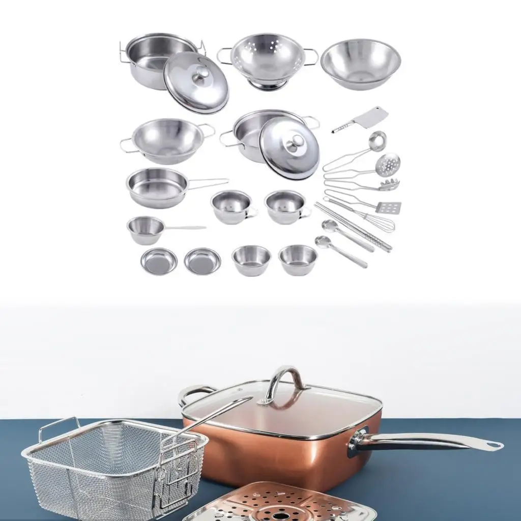 25 uds cocina juguetes de imitación utensilios de cocina acero inoxidable duradero pulido