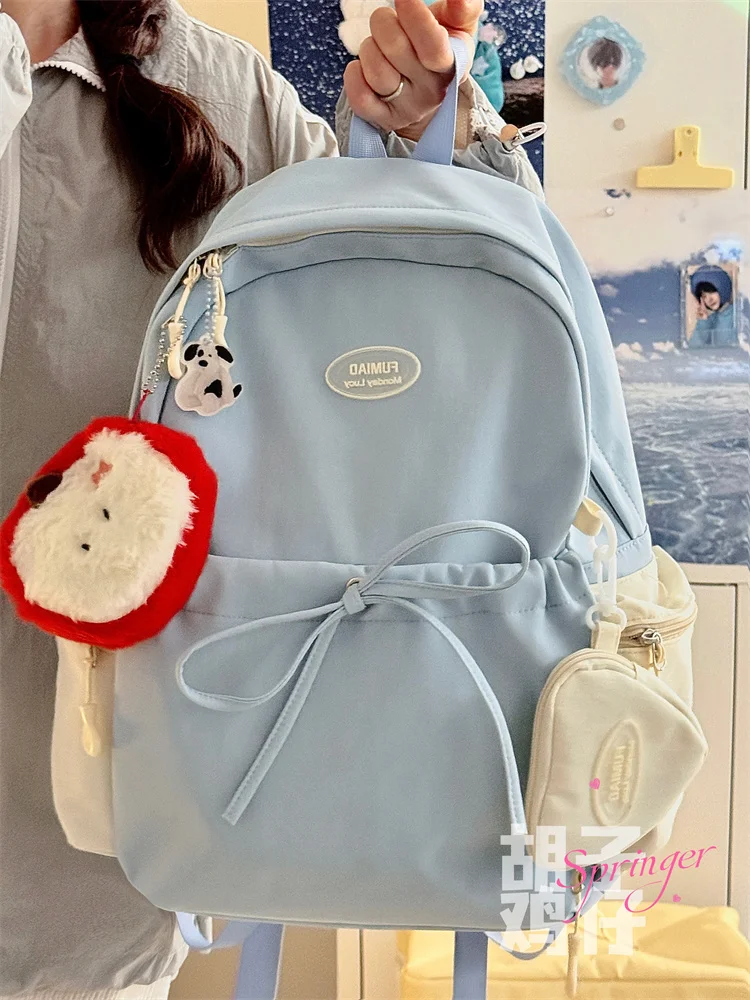 

Large Capacity Mochila Preppy Style Bow Mochilas Teenage Girls Student Backpack Ins School Bag Simple All-match Bags for Woman