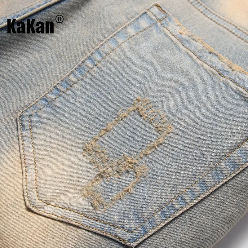 Kakan - European and American Original Personalized Embroidered Denim Jeans for Men, Retro Ruffled Elastic Long Jeans K87-F848