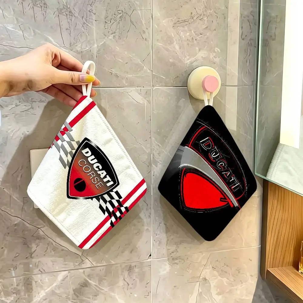 Motorcycle Racing D-Ducaties Polyester Cotton Hand Wiping Towel, Anti-shrink Hanging Kitchen Cloth For Household Cleaning