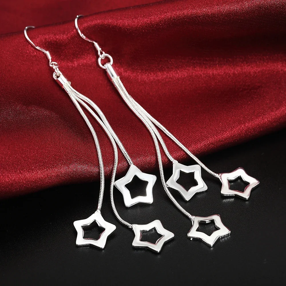 

High quality 925 Sterling Silver Earrings fashion Jewelry for Woman Tassel hanging stars drop earrings wedding Christmas Gift
