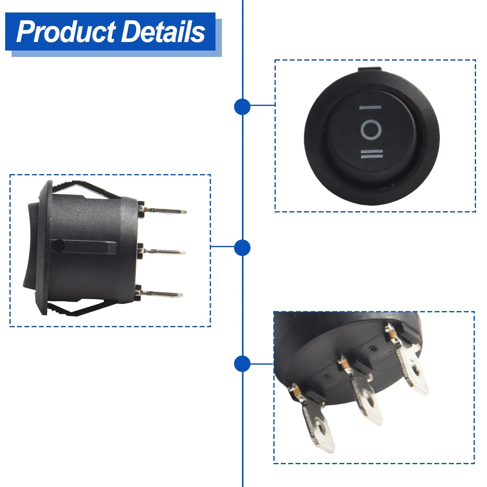 

10A 125V Rocker Switch 3 Pin Rocker Switch For Electrical Systems Quick Connect Terminals Electrical Life 10,000 Cycles