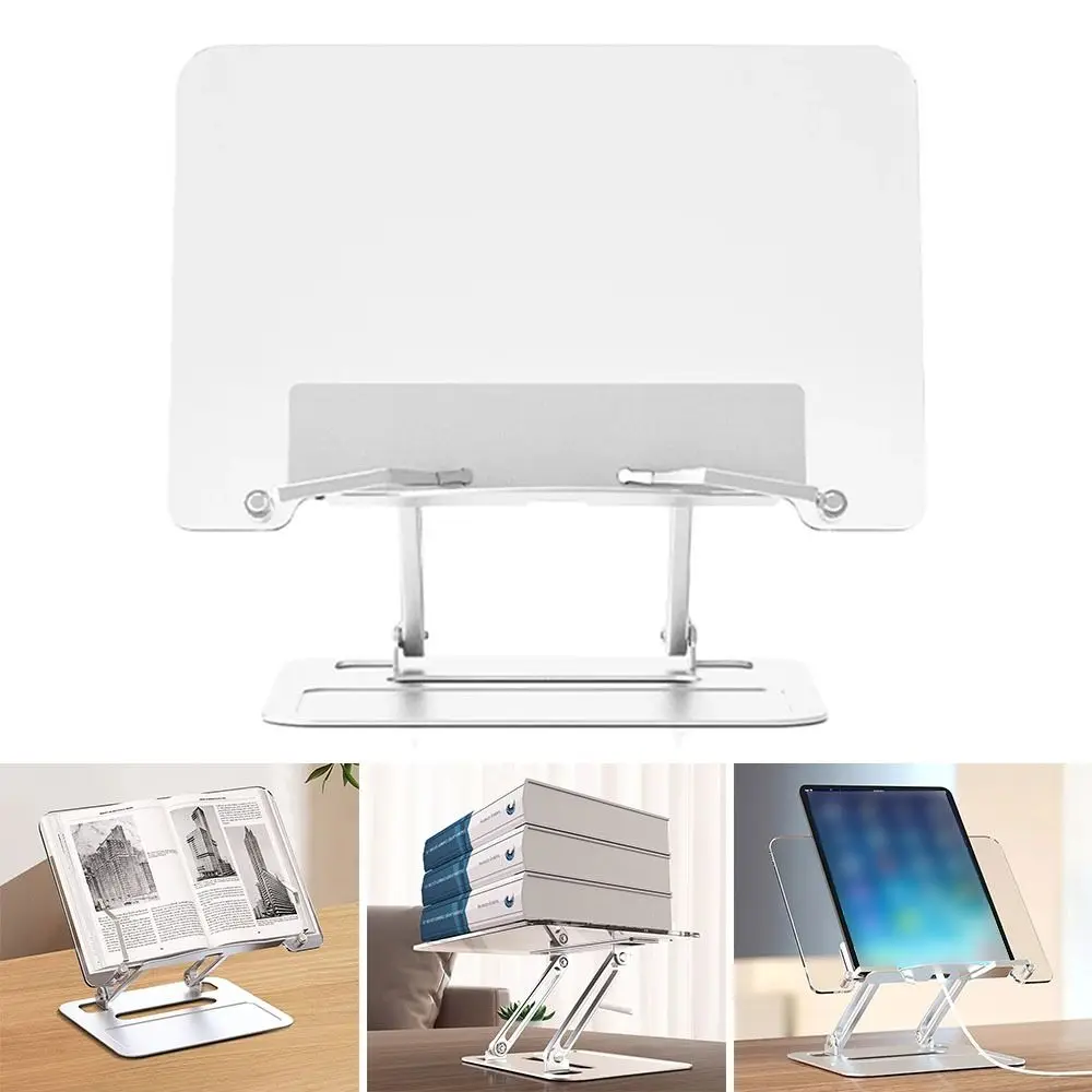 Extendable Reading Stand Foldable Aluminum Alloy Adjustable Book Stand Acrylic Transparent Universal Desktop Tablet Stand