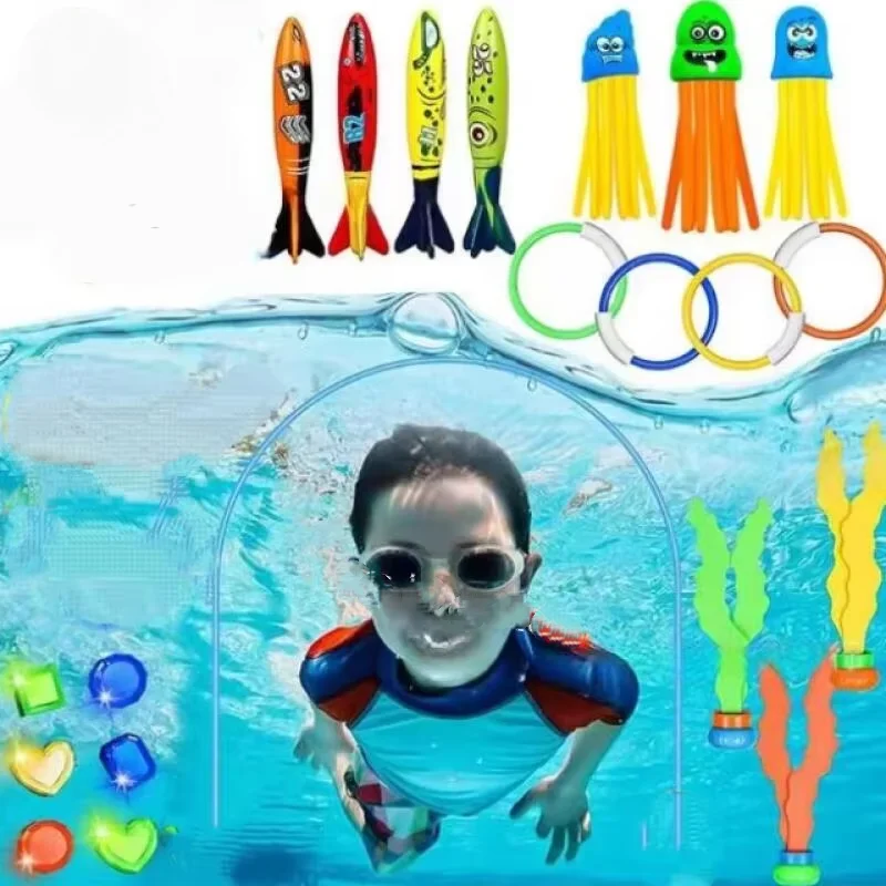 21PC Diving Toys Sets Fish Dolphin Buoy Swimming Pool Treasure Hunt Diving Reusable Underwater Diamond Kids Water Game Toy Gift