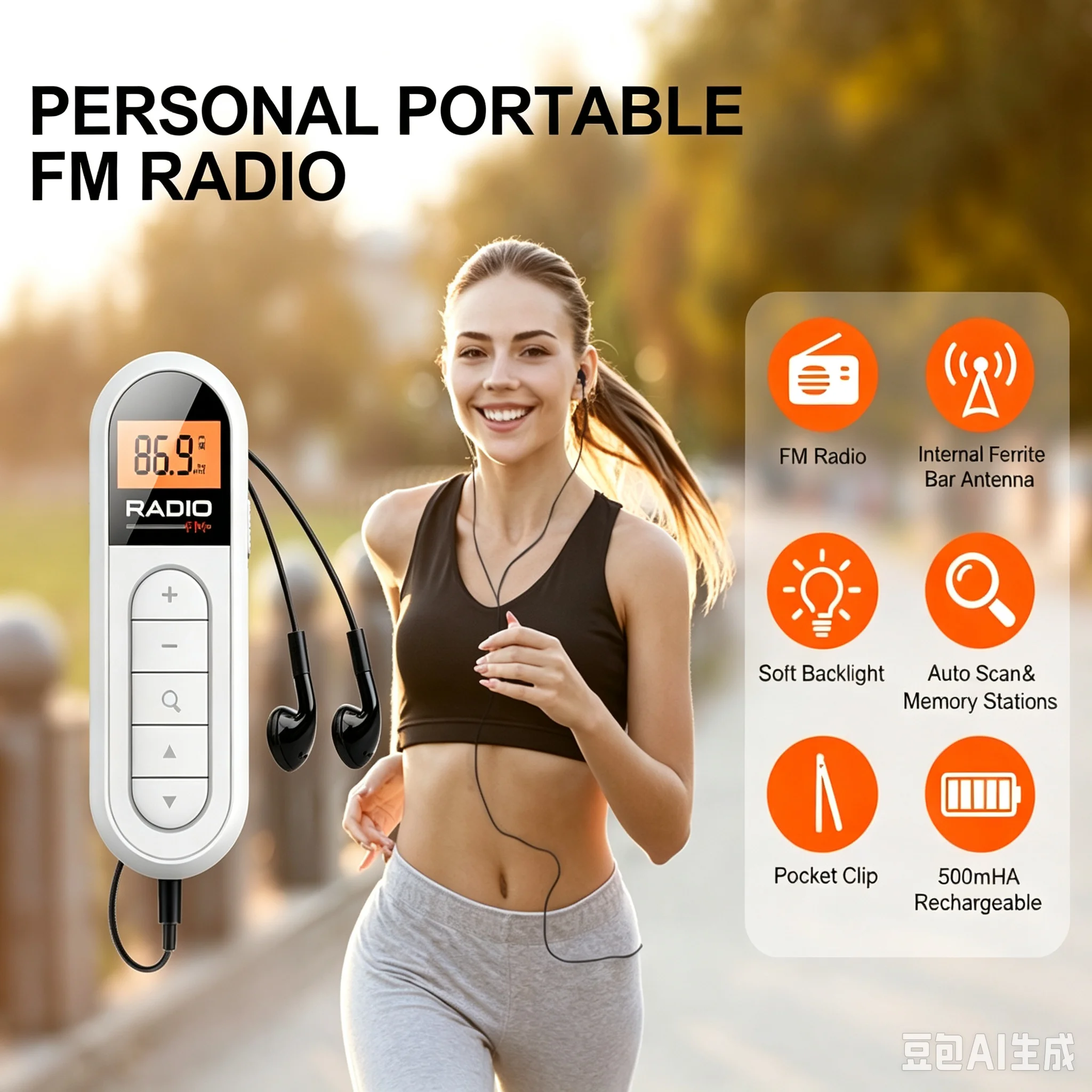 Portable FM Radio Rechargeable Pocket Radio with Headphones and Belt Clip Mini Radio for Walking Jogging