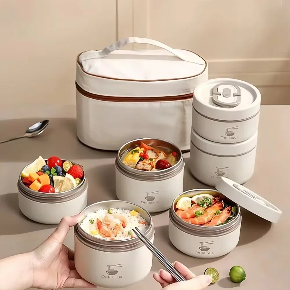 Insulated lunch box office worker portable lunch box microwave heatable multi-layer stainless steel student lunch box with meal
