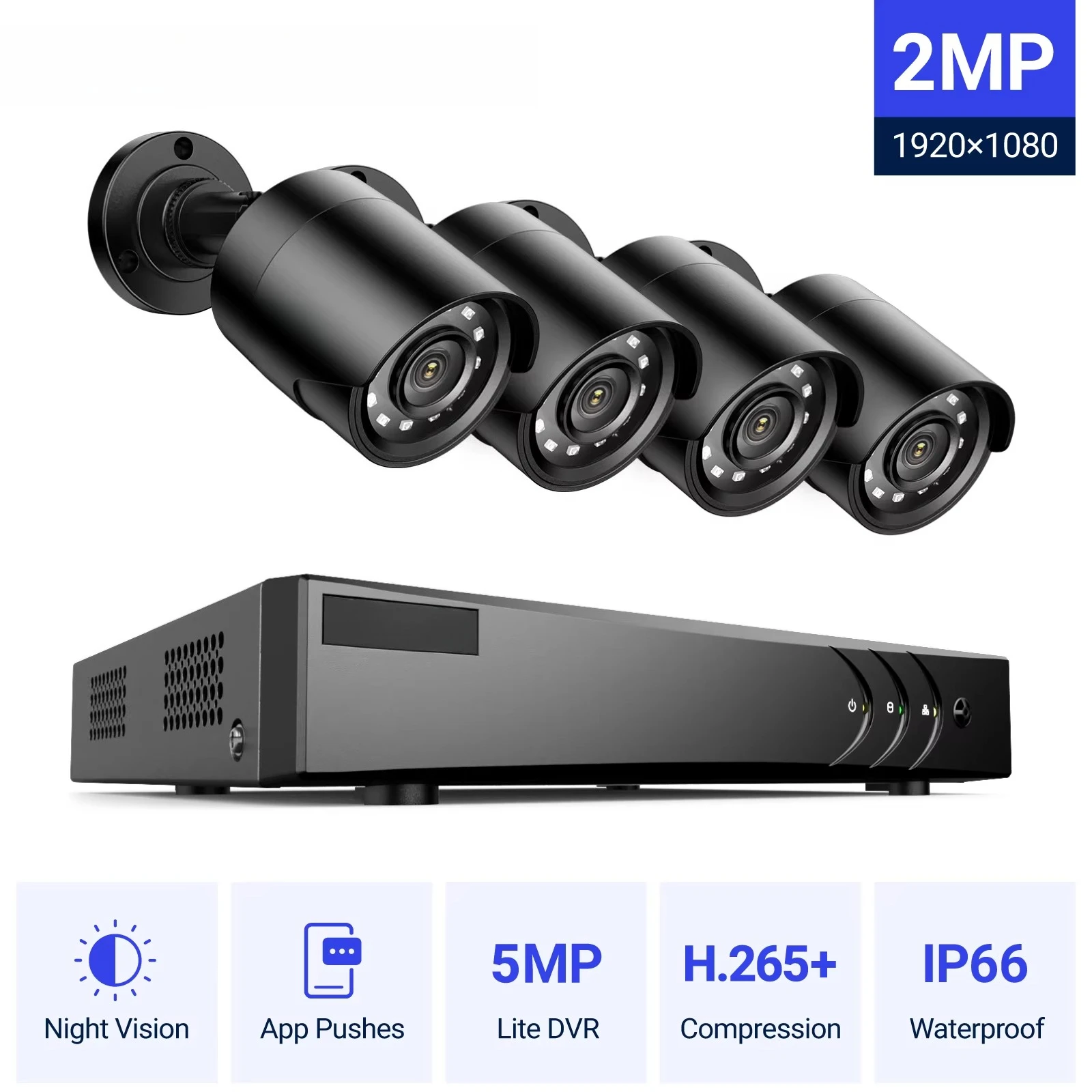 ANNKE 4CH 5MP H.265 + 5 في 1 نظام أمان DVR P2P تشغيل الوصول عن بعد 4 قطعة 1080p HD CCTV خارجي