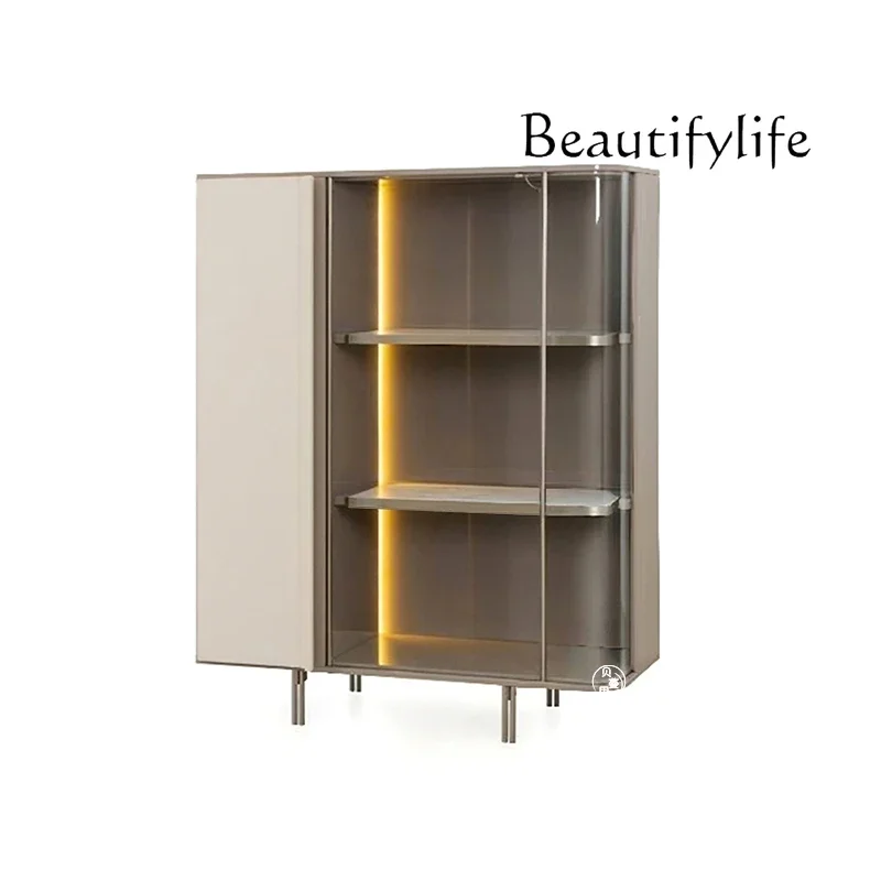 Italian minimalist glass wine cabinet simple light luxury locker designer living room wall display cabinet