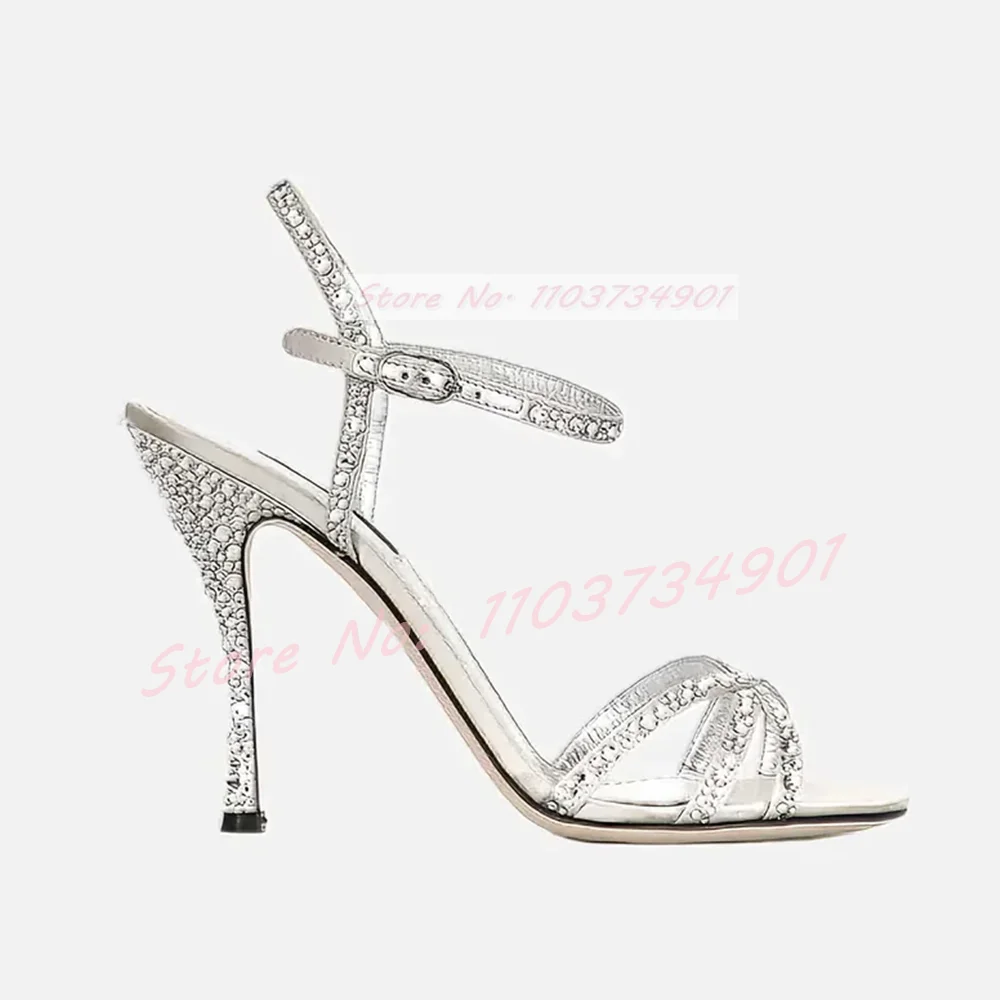 Crystals Butterfly-Knot Ankle Strap Sandals Women Fashion Satin Round Toe Thin High Heels Shoes Lady Elegant Sexy Party Sandals