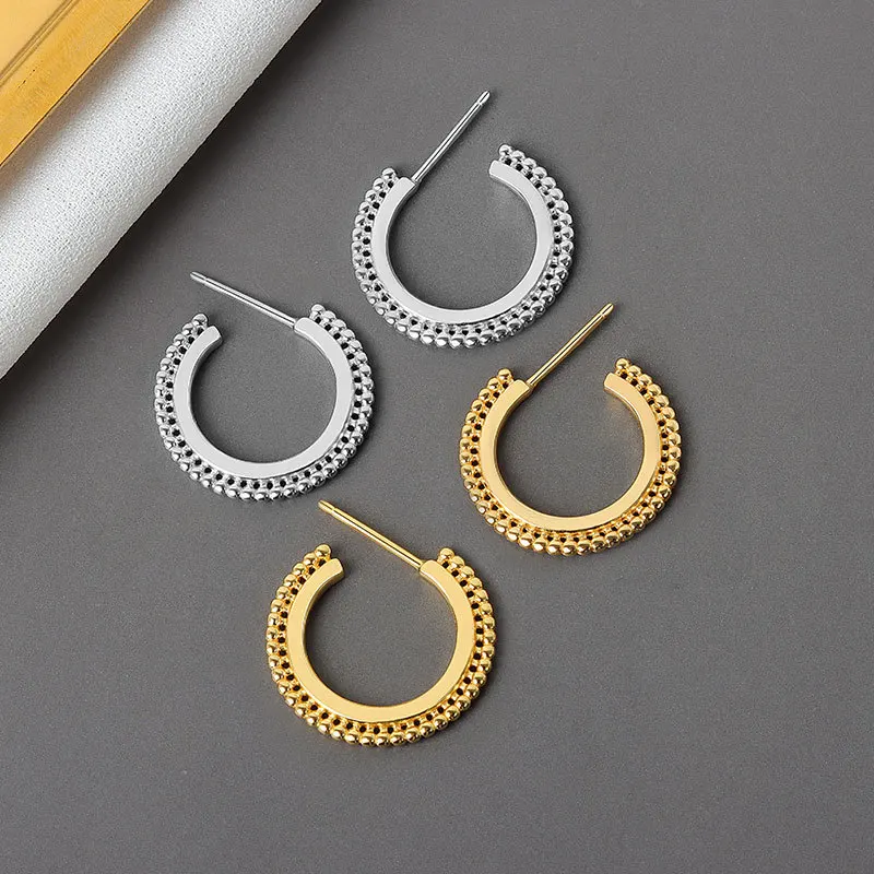 

925 Sterling Silver Earrings Charm Women Trendy Jewelry Fan-shaped Geometric Mini Ball Party Accessories Gift Gold Color Earring