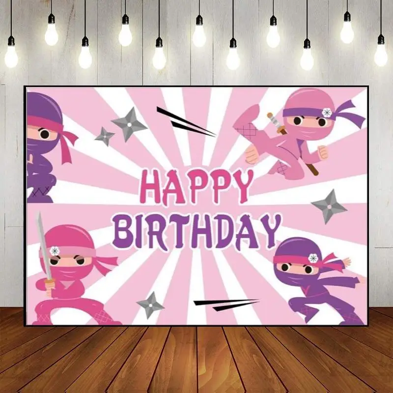 Background Happy Birthday Japan Katana Samurai Banner Ninja Theme Party Backdrop Wall Photo Decoration Photography Warrior