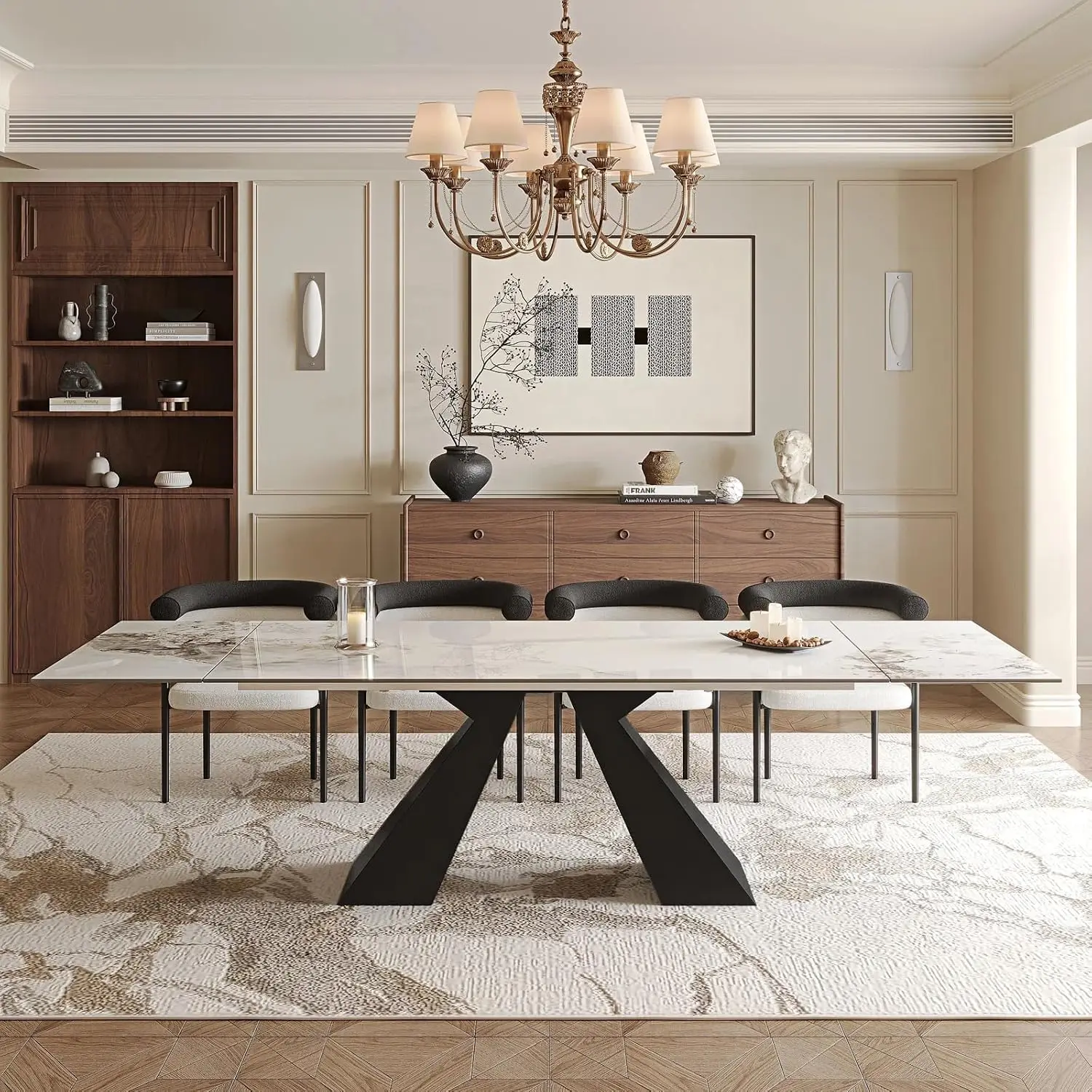 Simulated Marble Expandable Tabletop, 78.7-Inch to 110.2-Inch