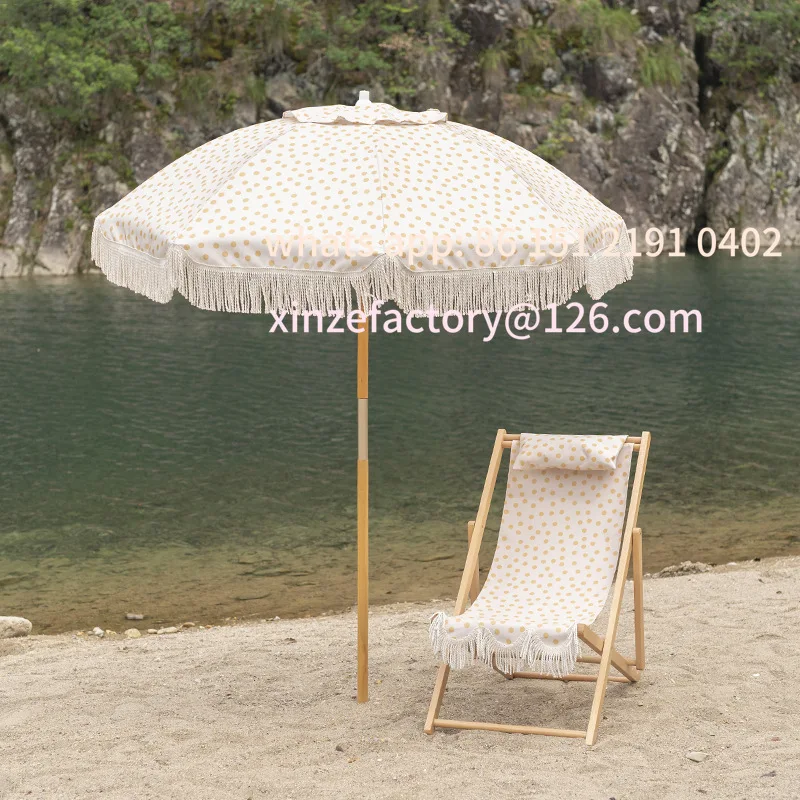 Customizable outdoor sun umbrella Outdoor spot foldable portable with fringed holiday seaside villa leisure beach chair shading