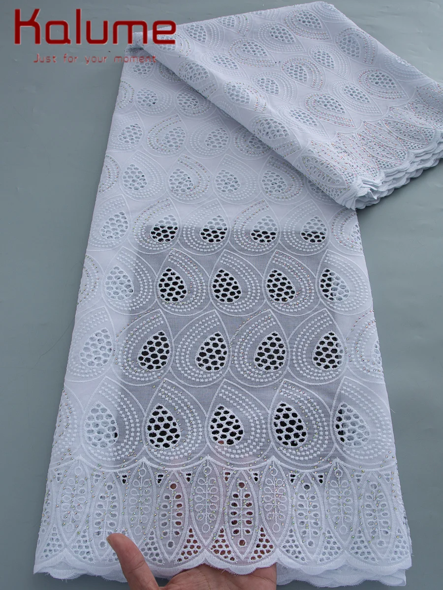 

Kalume 2025 African White Wedding Lace Fabric High Quality Cotton Lace Fabric Dubai Swiss Voile Lace Fabric for Bride Dress Sew
