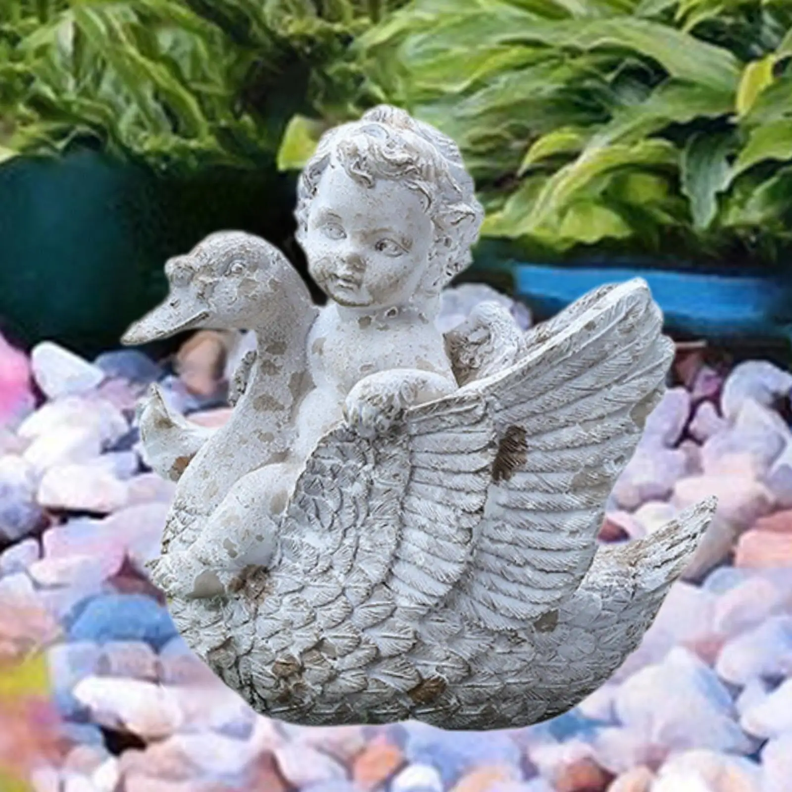

Смола ангел верхом лебедем садовая статуя скандинавская декоративная скульптура фигурка открытый газон орнамент для украшения сада