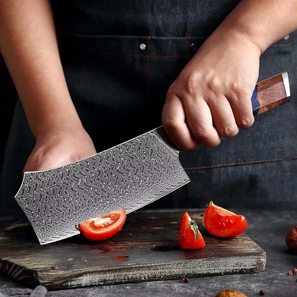 

Professional Damascus Steel 7 Inch Cleaver Knife 67 Layers VG10 Kitchen Knife Sharp Meat Cleaver Wide Blade Cooking Knife