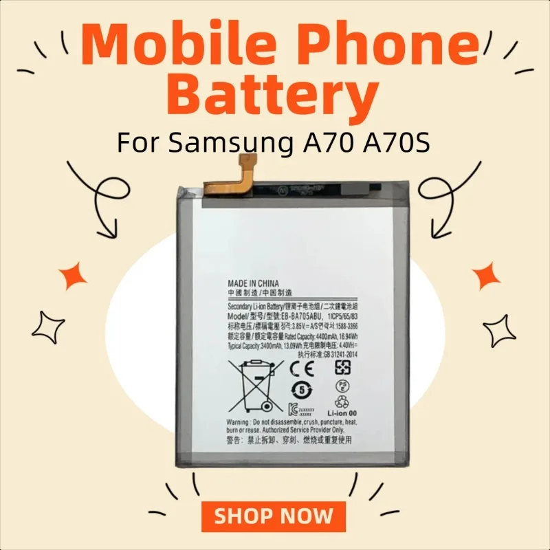 

EB-BA705ABU 3.85V 4400mAH Mobile Phone Battery for Samsung A70 A70S/A7070 A705FN YN GM A707