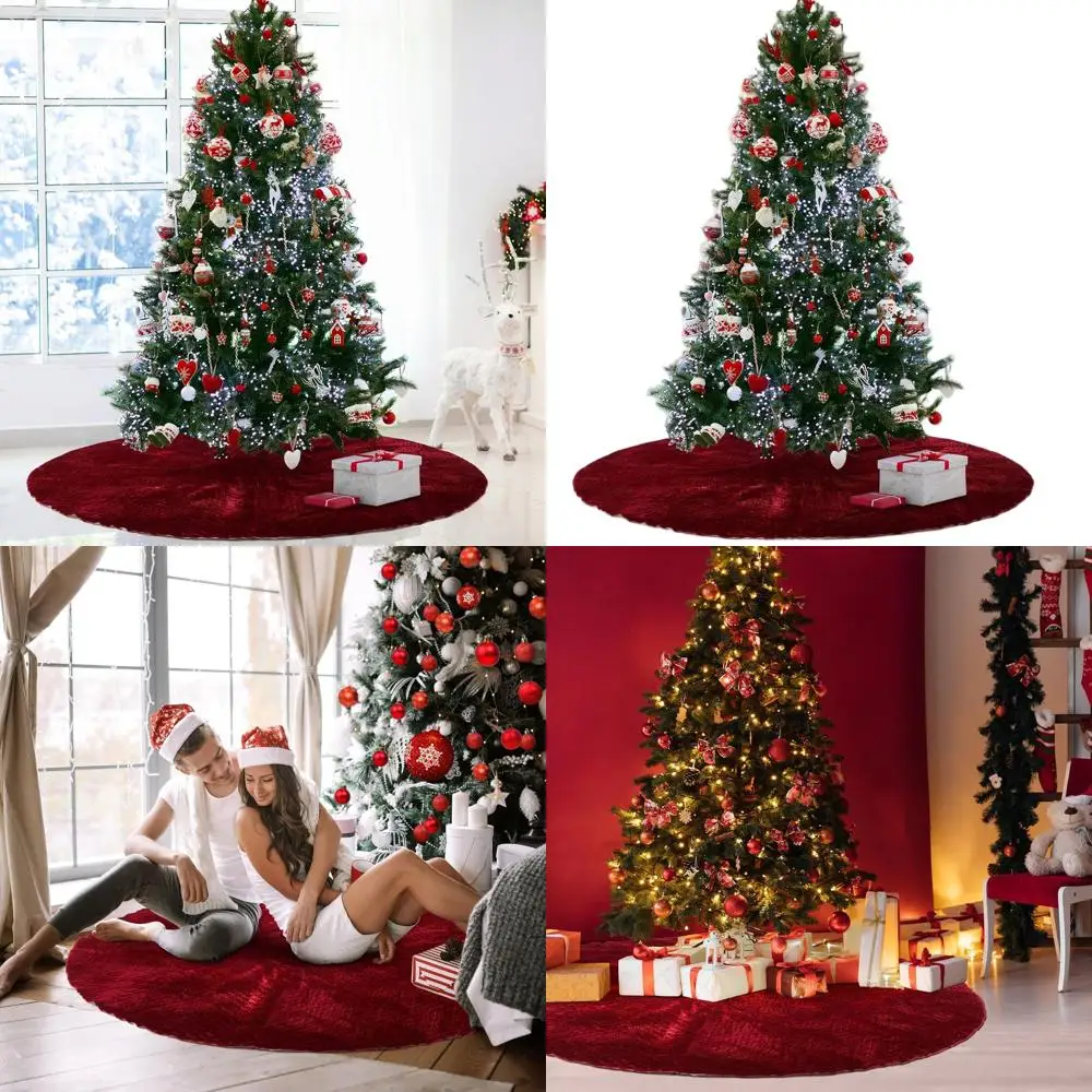 

Luxurious 84 Red Velvet Christmas Tree Skirt with Quilted Edge for 12ft Trees, Perfect for Holiday Home Decor