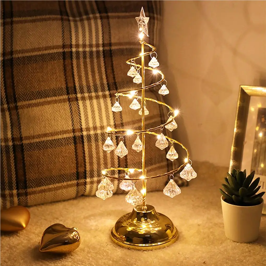 Small Prelit Christmas Tree Crystal Decoration Lights Mini Slim Christmas Tree with LED Lights for Household Tabletop Ornament