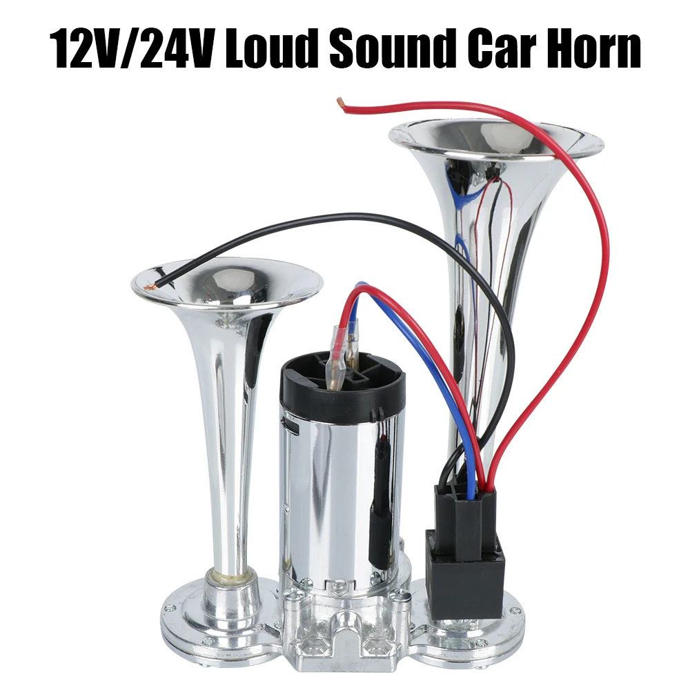 

With Wires and Relay Car Air Horn Set Super Loud 12V/24V For Motorcycle Boat Truck 110dB Hooter Dual Trumpets