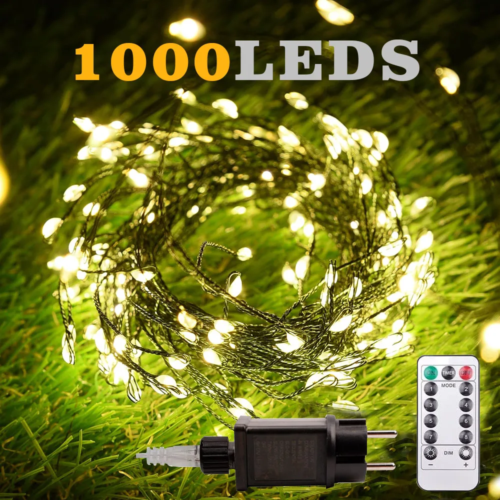 300/500leds Cluster String Lights Outdoor Decoration Indoor Garden Tree Plug Wedding 220V 10M/20M Holiday Lighting
