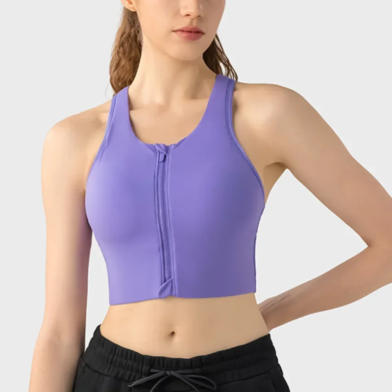 

Solid Color Yoga Tight Sports Bras For Women 2024 Women's Fitness Zipper Bra Sportswear Woman Gym Training Female Crop Tops