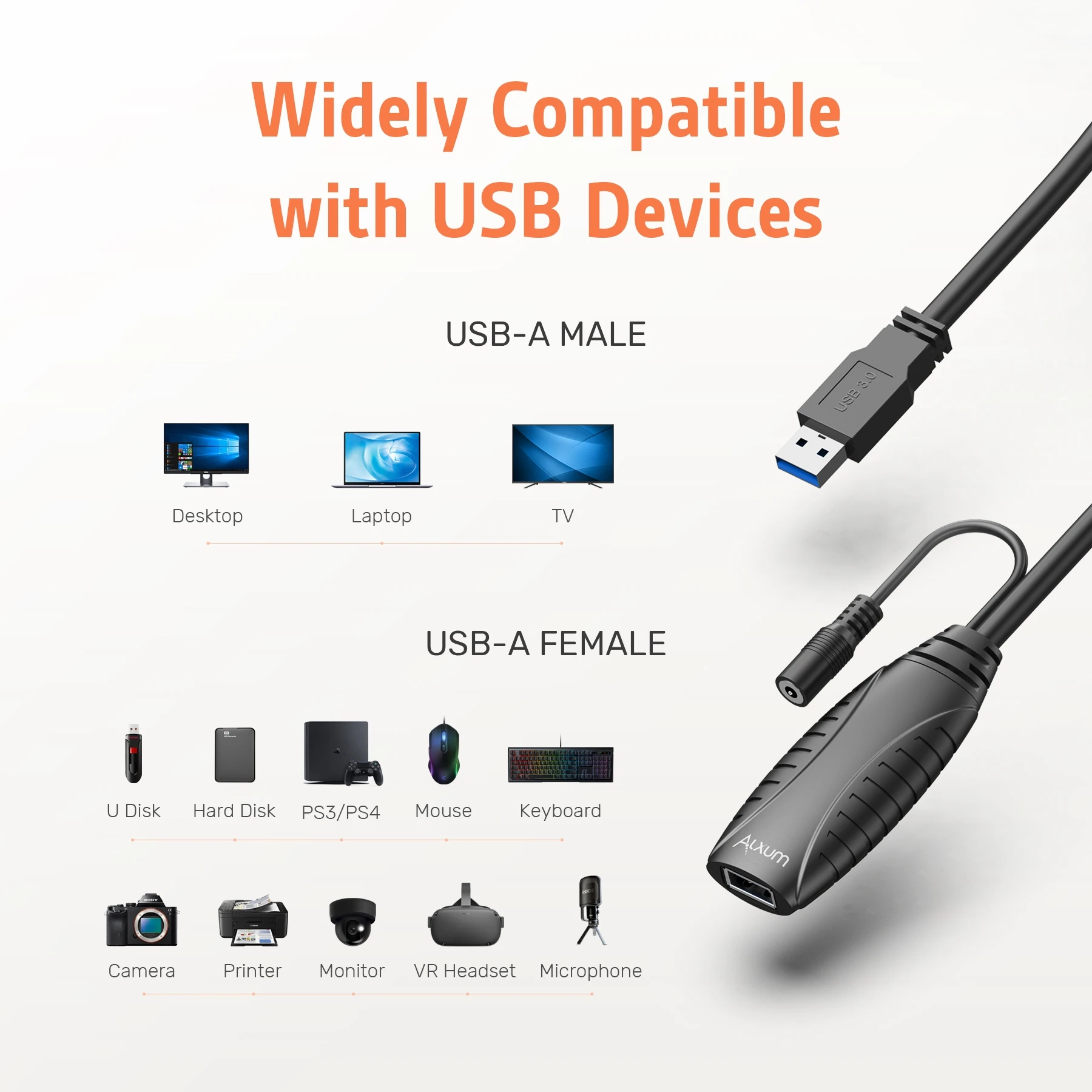 Unitek 10M 5Gbps USB Extension Cable USB3.0 Male to Female Active Repeater Built-in IC Chipset Dual Shielded with Power Adapter