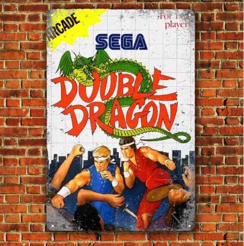 1p，Double Dragon Sega Retro Video Game Metal Poster Tin Sign (Size 20x30cm, 8x12)