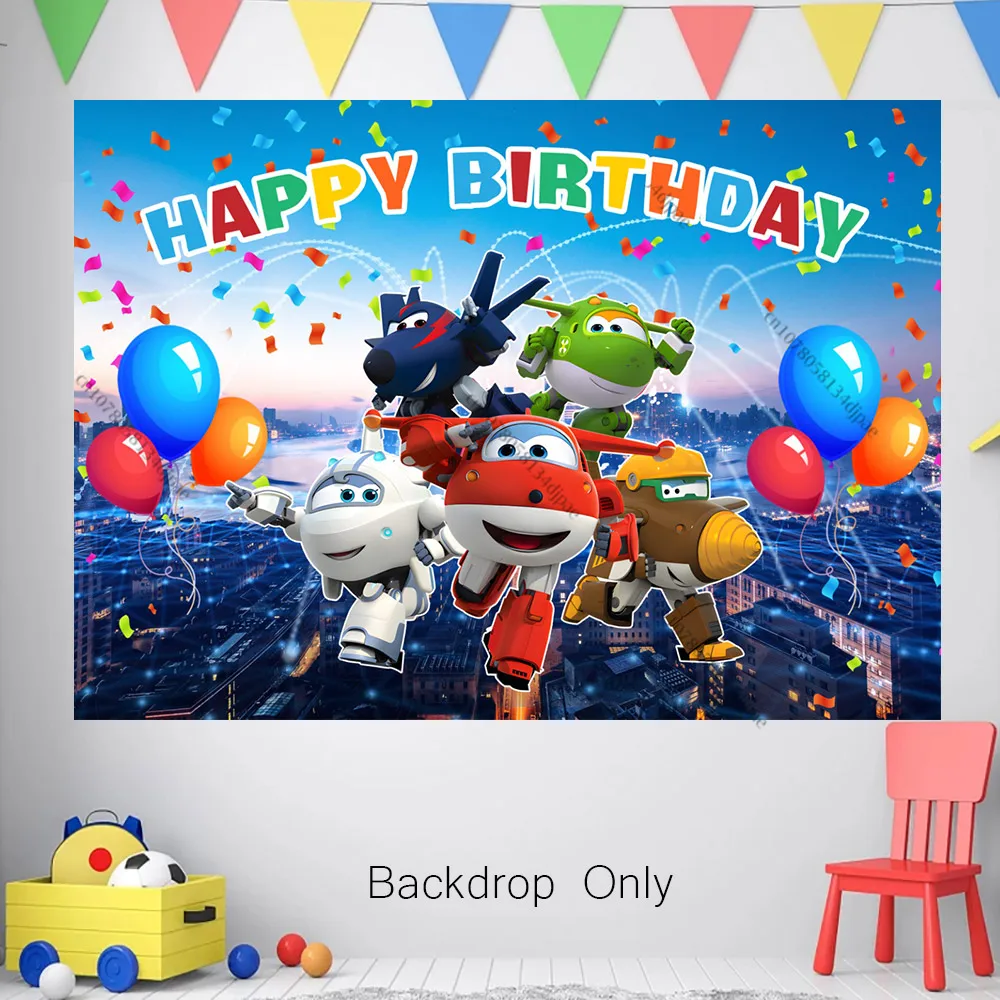 Super Wings Jett Birthday Background Boys Kids Party Banner Backdrop Photography Props Photo Decoration Supplies Baby Shower