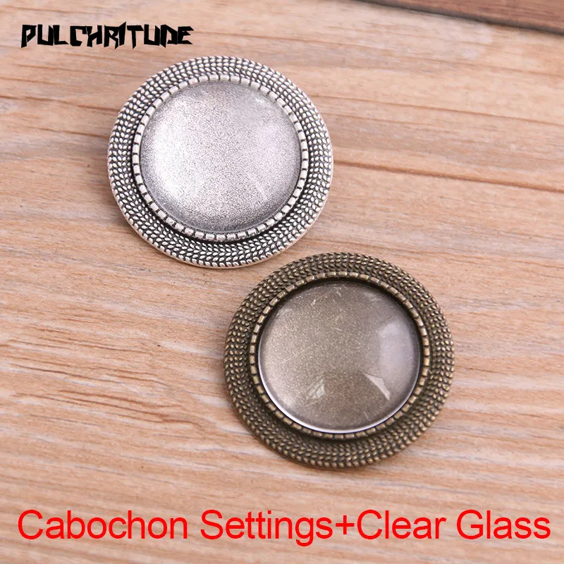 4pcs 20mm Inner Size Two Color Round Toothed Brooch Cabochon Base Setting Charms Pendant