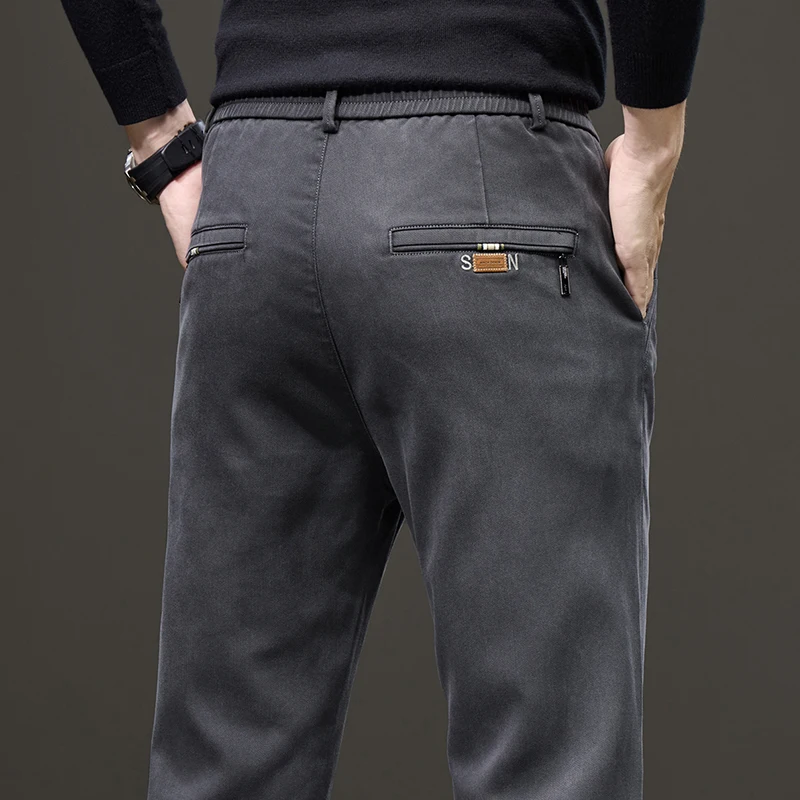 Lyocell-Pantalones rectos ajustados elásticos para hombre, ropa informal de negocios, diseño de moda, alta calidad, otoño, 2024