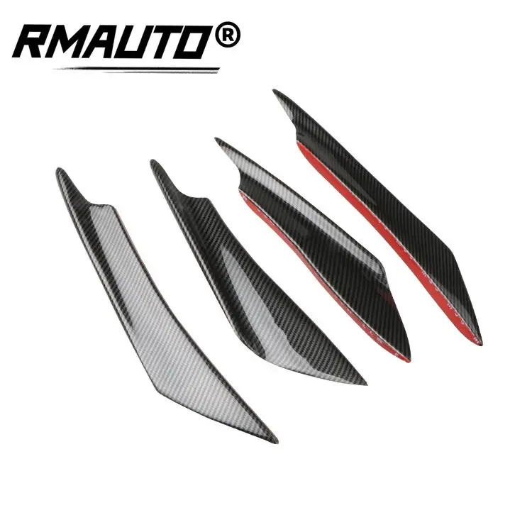 4Pcs Universal Carbon Fiber EVO Front Bumper Spoilers Side Canards Splitter Fins Anti-Collision Belt Bumper Guard Side Diffuser