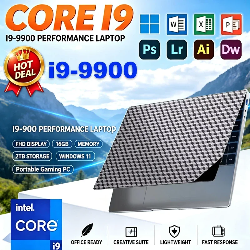 New Office Laptop Intel Core i9 9900 15.6 inch 4K HD Screen Windows 11 16GB RAM 1TB SSD Portable Slim Laptops PC Gamer Computer