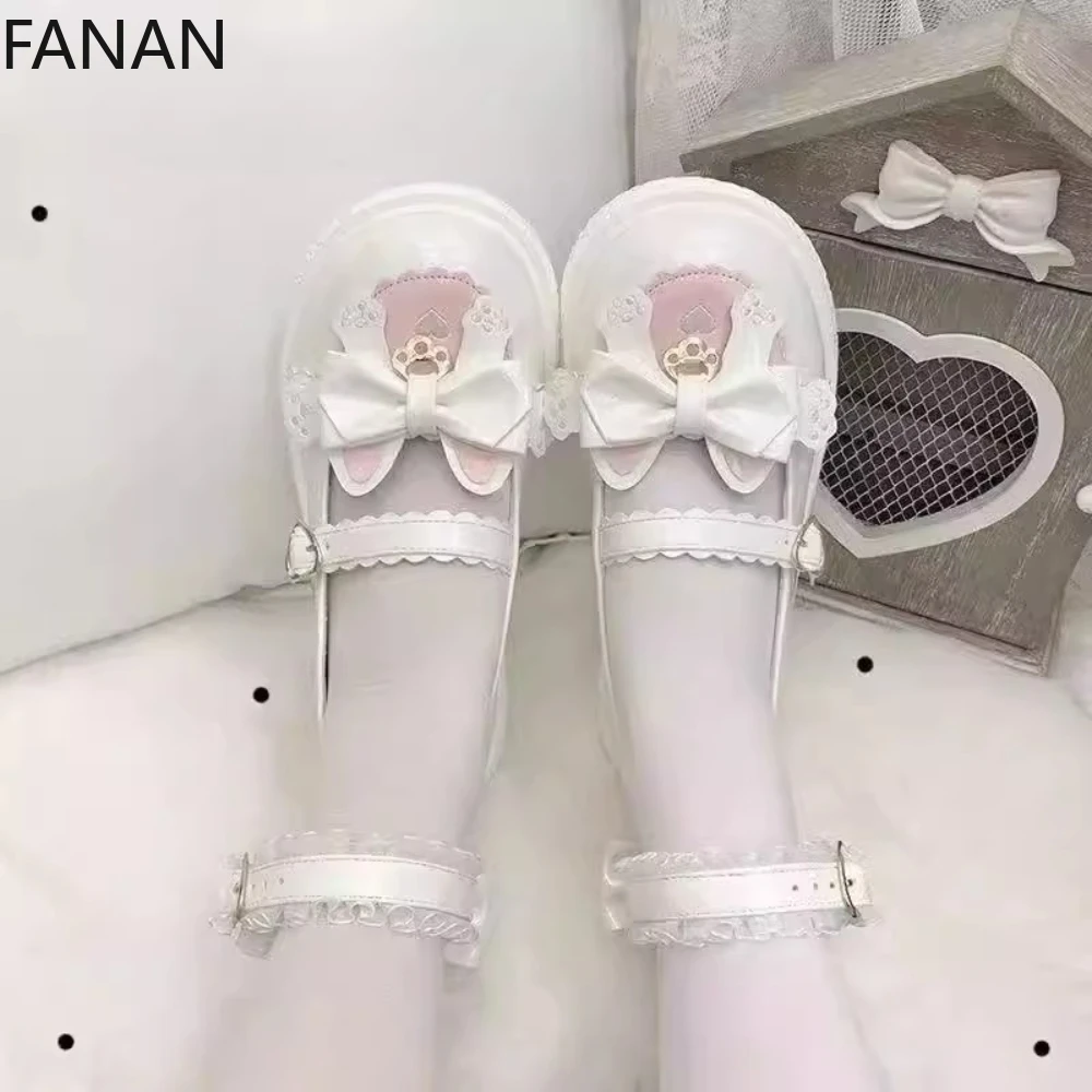 

2025 New JK Lolita Flats Platform Low Heel Shoes for Women Cute Rabbit Soft Sole Leather Shoes Summer Pumps Japanese
