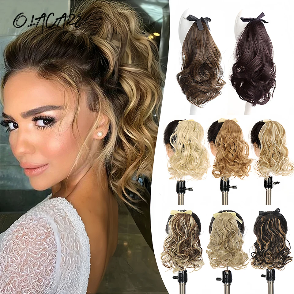 

OLACARE Brown Black Heat Resistant Synthetic Hair Extensions Pony Tail Hair Extensions Drawstring Ponytail 12" Hair Extensions