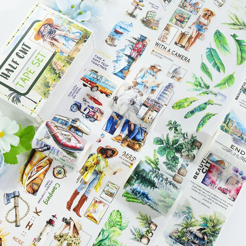 4Pcs Sakura Lady PET Tape Pre-Cut Flower Decorations Transparent Masking Tape for Stickers Scrapbooking Journal Diary Decoration
