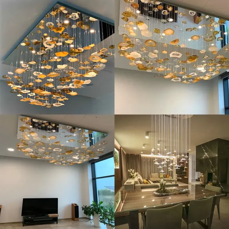 Customizable Crystal Glass Lotus Art Chandelier Mulit Decor Jellyfish Adjustable Height Hotel Project Ceiling