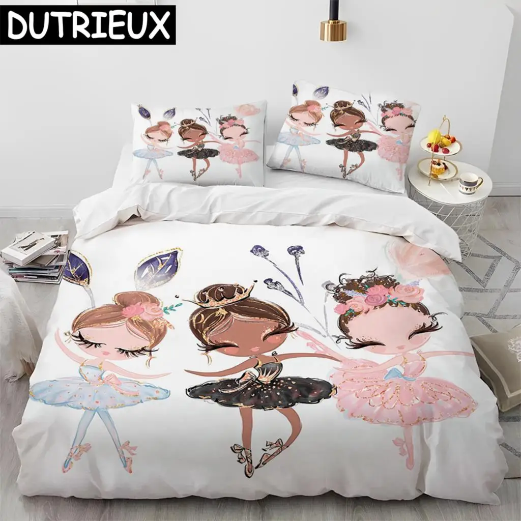 Cartoon Cute Ballet Girl Ballerina Comforter Bedding Set,Duvet Cover Bed Set Quilt Cover Pillowcase,Queen Size Bedding Set Kids