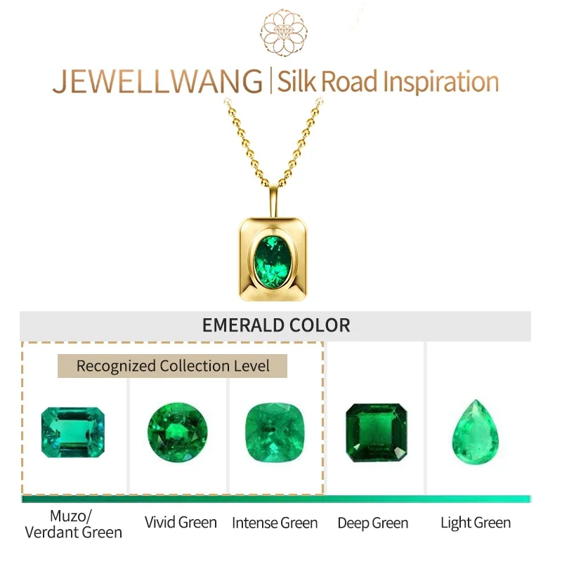 Silk Road Inspiration 18K Yellow Gold Lab Grown Emerald Necklace Pendant 0.5-1 ct, Present a 925 Silver 18K Gold Plated Necklace