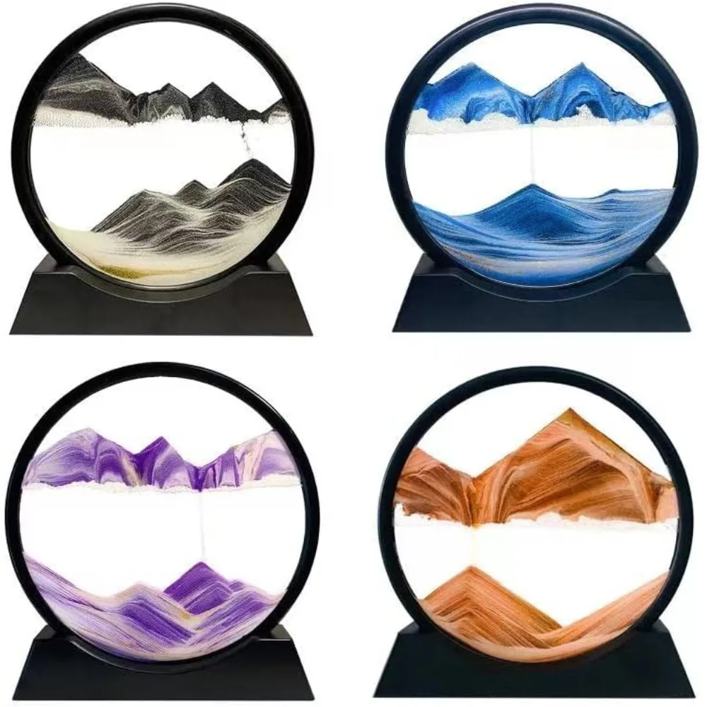 

Moving Sand Art Picture Set, 3D Deep Sea Sandscape Liquid Motion,Round Glass Frame Display FlowingSand,Adults Desktop Decoration